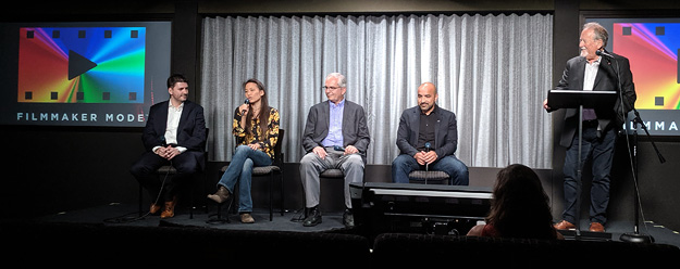 Michael Zink (Warner Bros), Annie Chang (Universal), Ron Martin (Panasonic), Carlos Angulo (VIZIO), and Mike Fiddler (UHDA) on Filmmaker Mode