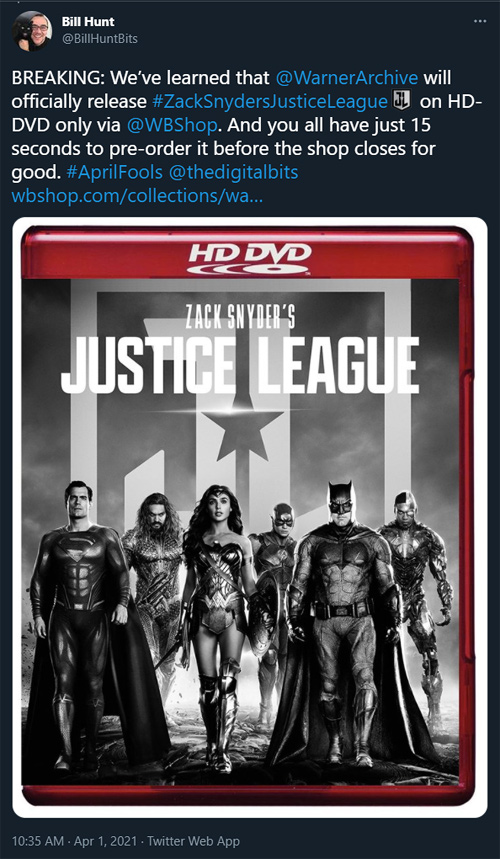 Zack Snyder's Justice League (HD-DVD) April Fool's Joke