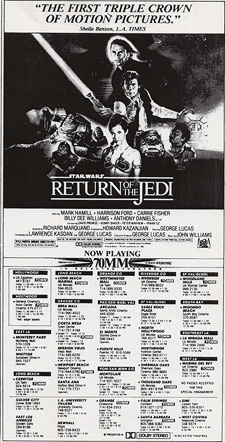 A newspaper ad for Return of the Jedi