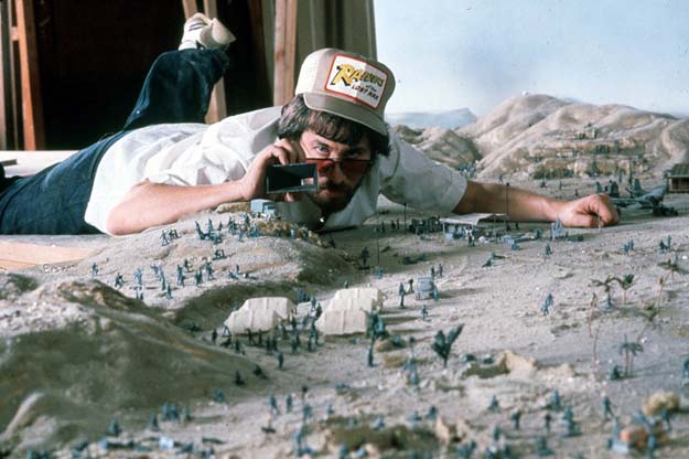 Director Steven Spielberg plans a sequence for Raiders of the Lost Ark