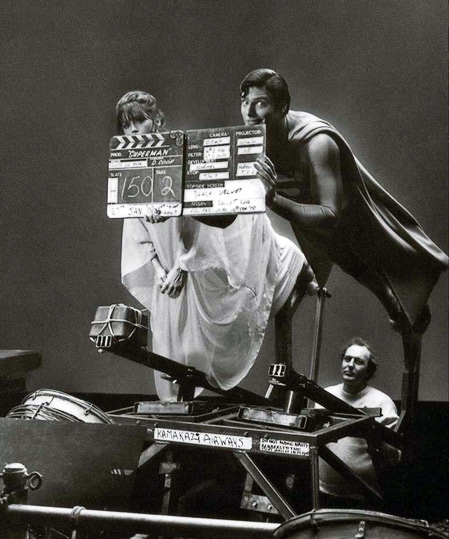 Christopher Reeve and Margo Kidder on the set of Superman