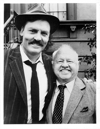 Stacey Keach and Mickey Rooney on the set of Mike Hammer